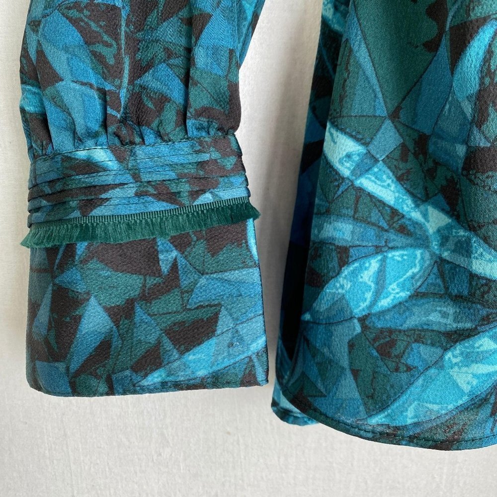 Halston Leaves-Pattern Flowy Blouse - image 2